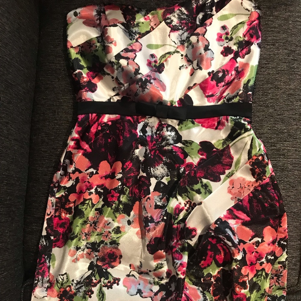 Mini floral evening dress strapless